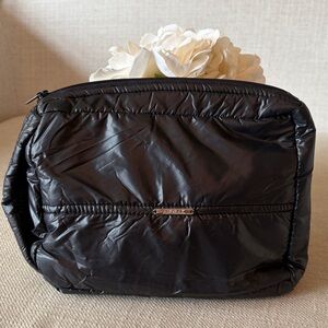 Anorak Black Nylon Puffer Cosmetic Travel Bag with Handle Zip Top